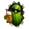 Pickle with beer and sunglasses