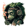 Gorilla with headphones and smoke