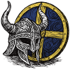 Vikingerhelm - Vikingerschild - Schwedenflagge