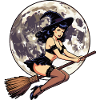 Pin up witch on broomstick