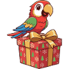 Christmas parrot on gift box