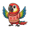 Farbenfroher Weihnachtspapagei im Sweater