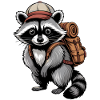 Raccoon adventurer with backpack