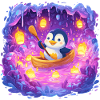 Leuchtender Pinguin im Höhlenboot