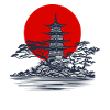 Pagoda silhouette with red sun scene