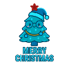 Blauer Comic-Weihnachtsbaum mit Brille