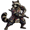 Waschbär Samurai mit Katana
