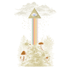 Mystischer Regenbogenstrahl im Pilzwald