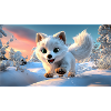 Flying arctic fox in the snow