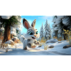 Flauschiger Schneehase im Winterwald