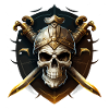 Schädelkrieger mit Helm und Klingen