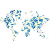 World Map Blue Flowers