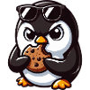 funny penguin eats cookie and is