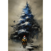 Night tree and winter Santa Claus