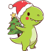 Kawaii Dino T-Rex with Christmas Tree