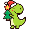 Kawaii Dino T-Rex with Christmas Tree