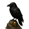 Raven on Rock and Golden Skull