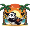 Lustiger Panda im Strand-Hängematten-Sommerurlaub