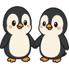 Two penguins holding hands