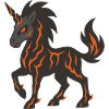 Lava-Dämonen-Einhorn mit leuchtenden Feuerknallen