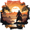 Sunset samurai at the silent lake