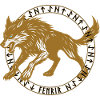 Goldener Fenrir im Wikinger-Runen-Kreis 