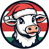 Christmas cow in festive red-green