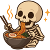 Squelette avec nouilles, ramen kawaii squelette