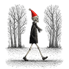 Skelett mit Weihnachtshut im Wald