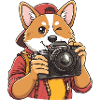 Grappige coole corgi-fotograaf met camera