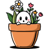 Shy ghost behind flower pot