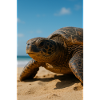 Sunny sea turtle on beach