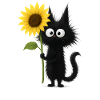 Black Cat with Sunflower