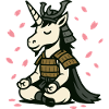 Meditierendes Samurai-Einhorn mit Kirschblüten