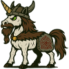 Wikinger-Krieger-Einhorn mit Bart und nordischem Zeichen
