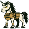 Samurai-Einhorn-Kämpfer in klassischer Kampfrüstung