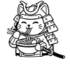 Chat samouraï mange des nouilles