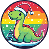 Dino with Christmas Hat Rainbow