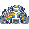 Regenbogen-Weihnachtsmann mit seinen Regenbogenrentieren