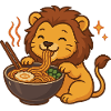 Lion kawaii aux nouilles et nouilles