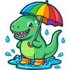 Dino mit buntem Regenbogenschirm