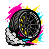Neon Drift Wheel, Burnout Tuning Shirt