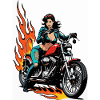 Female Biker with Flames