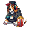 Beagle-Gamer-Hund mit Popcorn