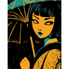 Fille Veilleuse avec parapluie UkiyoE