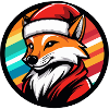 Santa-look fox with rainbow