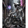 Metallisches Silber-Katzen-Motorrad-Statuenbild