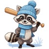 Winterlicher Waschbär mit Baseballschläger