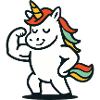 Niedliches flexendes Einhorn mit buntem Mähnen-Maskottchen