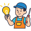 Handwerker mit Glühbirne und Schraubendreher